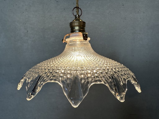 Lampe pendante vintage en holophane - Verre