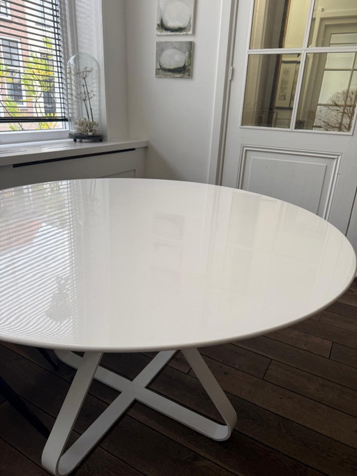 Tavolo da Pranzo Rotondo Bianco Design Acciaio / Legno
