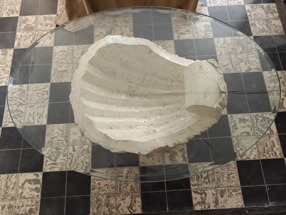 Image 1 of Shell-shaped designer coffee table with glass top