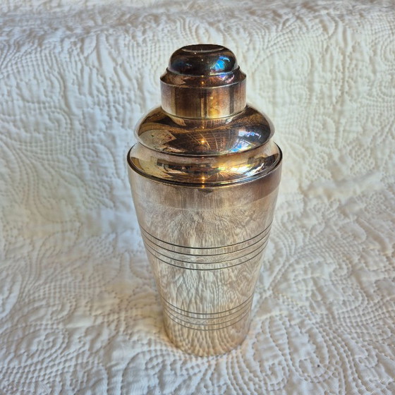 Ensemble de bar en métal argenté de style Art Déco – Seau à champagne et shaker – Accessoires de table (photo 19 of 19)