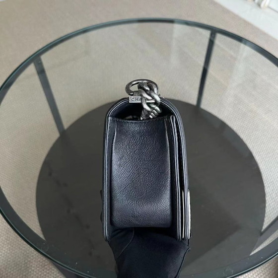 Image 1 of Chanel Boy Medium - 25CM Paris-Dallas Metal Edge Grained Calfskin Black Silver Hardware Series 19