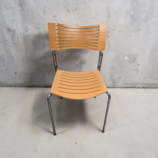Designstoel, eetkamerstoel, Fritz Hansen Runner Kasper Salto – eetkamerstoelen, Chrome, Wood