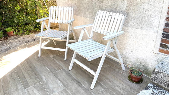 Image 1 of Vintage Wood Folding Garden Armchair by R.Gleizes France