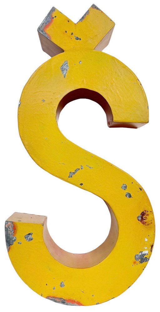 Large Vintage Yellow Iron Facade Letter Š, 1960s