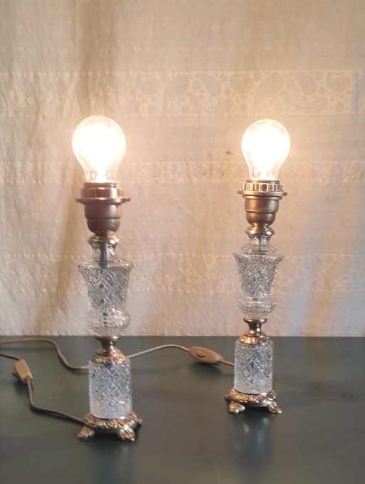 Pieds de lampe à poser en verre et métal doré - mid. XXeme