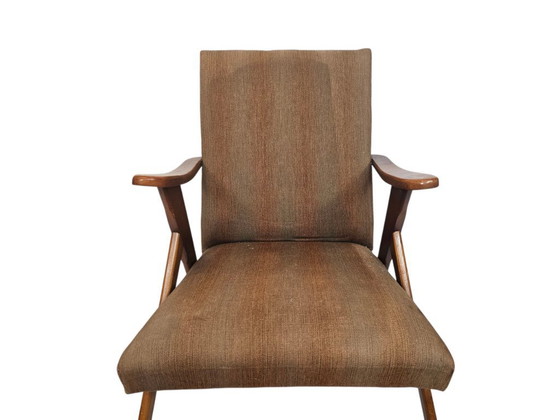 Image 1 of Lounge fauteuil - houten frame - originele gestructureerde bekleding - 60's