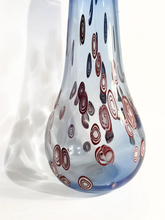 Blue Murano Glass Vase with Red Murrine, 1975 (photo 6 of 14)