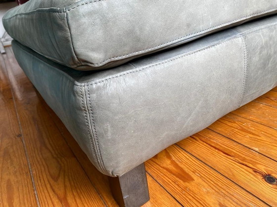 Image 1 of Timothy Oulton Lux Footstool/Ottoman–Tomahawk Pewter Leather