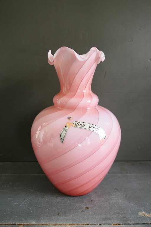 Vase Vintage en verre Opalina Fiorentina Rose