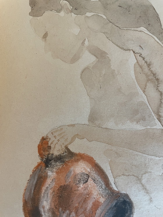 Image 1 of Ritratto di donna e natura morta in stile orientalista con acquerello pastello