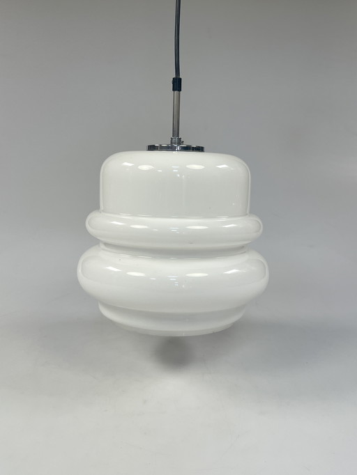 Lampe suspendue vintage en verre au lait, Hustadt Leuchten 1970