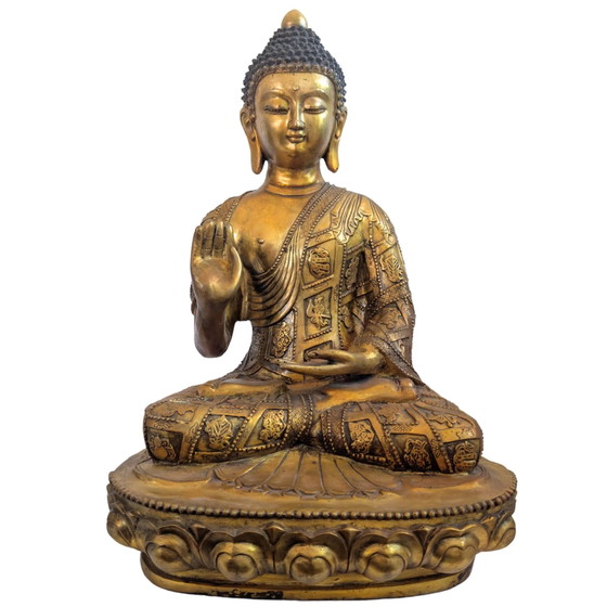 Buddha monumentale dorato a fuoco – Stile Tibetano-Rattanakosin – 44 cm / 6.4 kg – Sculture, Bronze (photo 10 of 20)