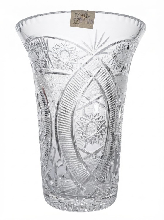 Monumental Hand-Cut Crystal Vase New Old Stock HS SUDETY POLAND 60s 70s Label 5kg 30 Cm – HS SUDETY POLOGNE (photo 7 of 15)
