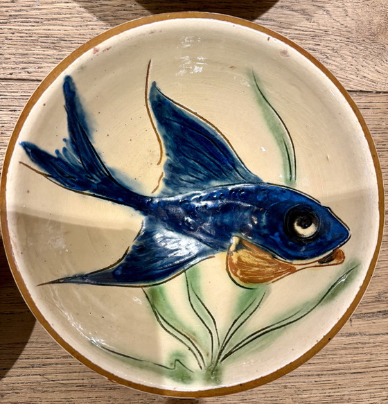 Image 1 of Set of 6 handmade studio ceramic bowls with fish decorations (Puigdemont?) – 1970s/80s