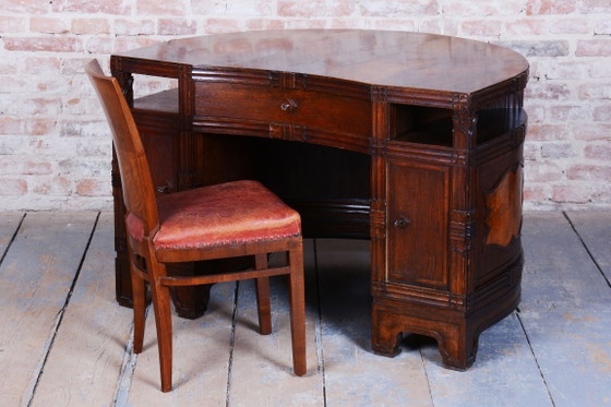 Restored Cubistic Writing Desk, Oak, Walnut, Revived Polish, Czech, 1910s – Metal, Wood (photo 8 of 21)