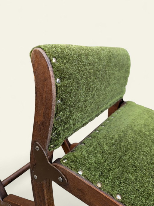 Vintage footrest from the 60s - height-adjustable footrest with green fabric cover