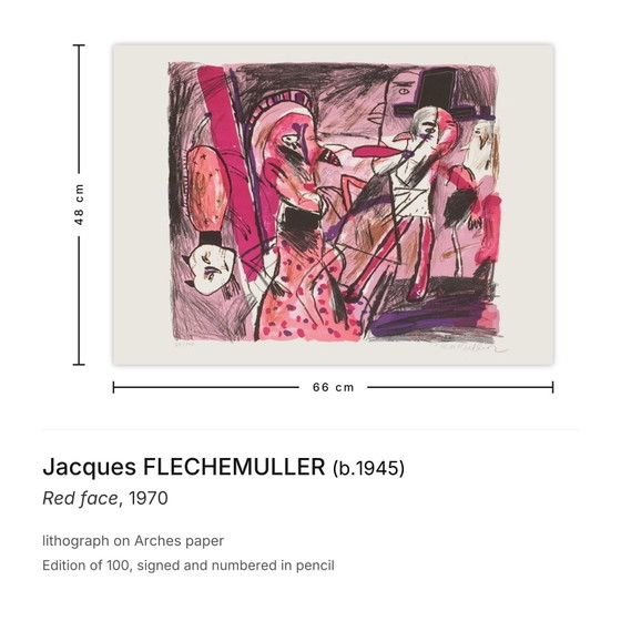 Jacques Flechemuller, signierte Lithografie „Rotes Gesicht“, 1970 – Lithographien & Drucke, Paper (photo 3 of 5)