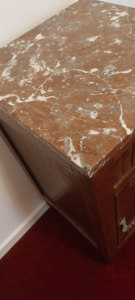 Image 1 of Wooden Nightstand With Marble Top