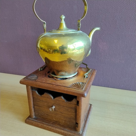 Image 1 of Vintage Pear Kettle - Yellow brass with small brazier - Antique