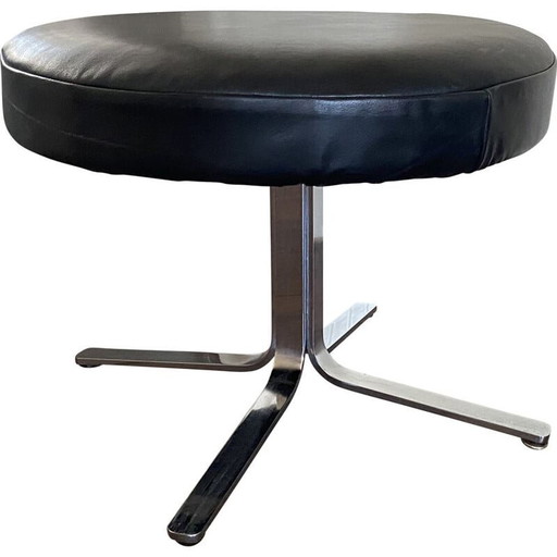 Vintage modernist chrome and leather stool, 1970s