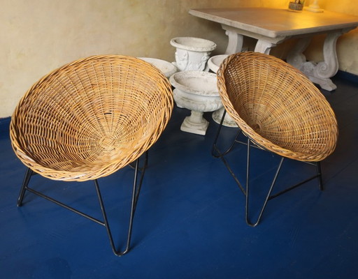 Paar Mid Century stoelen van bamboe en ijzer, 1960