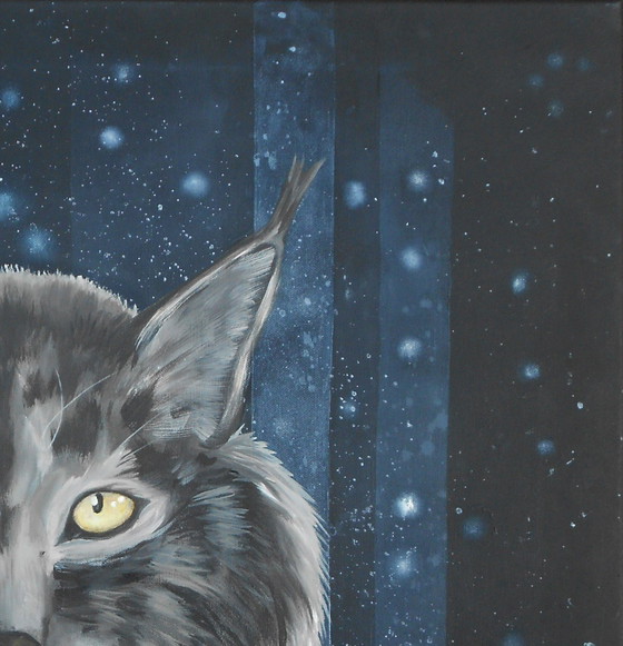 Image 1 of Peinture d'hiver d'un lynx (peinte à la main)