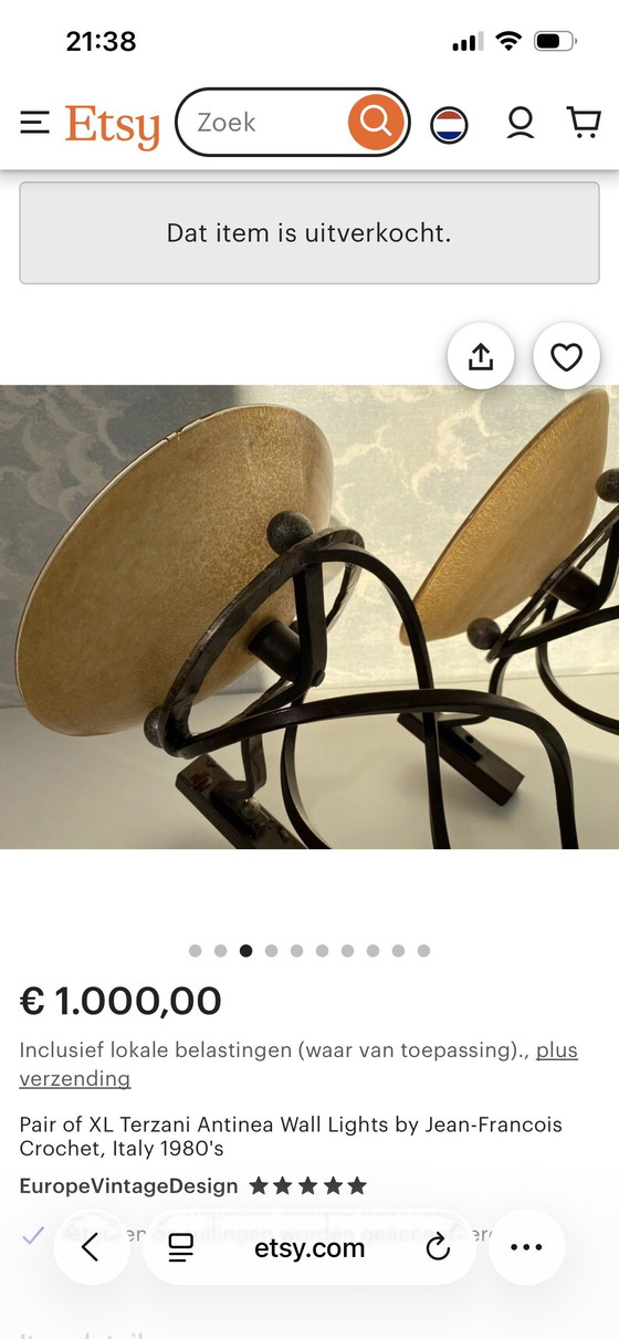 Image 1 of Lampes murales Twee Tenzani avec miroir en verre de Murano