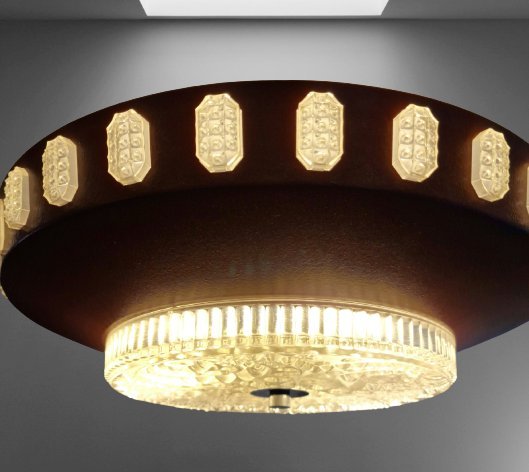 Image 1 of Lampada a sospensione vintage in vetro spaziale e metallo marrone