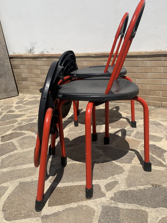 Set van 4 vintage Lamm L/O Design klapstoelen - rood en zwart - Italiaans design uit de jaren 80 – Metal (photo 9 of 12)