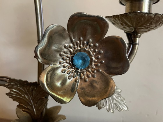 Image 1 of Frivole Schemerlamp Tafellamp Met Bloemen En Kralen Messing Frans