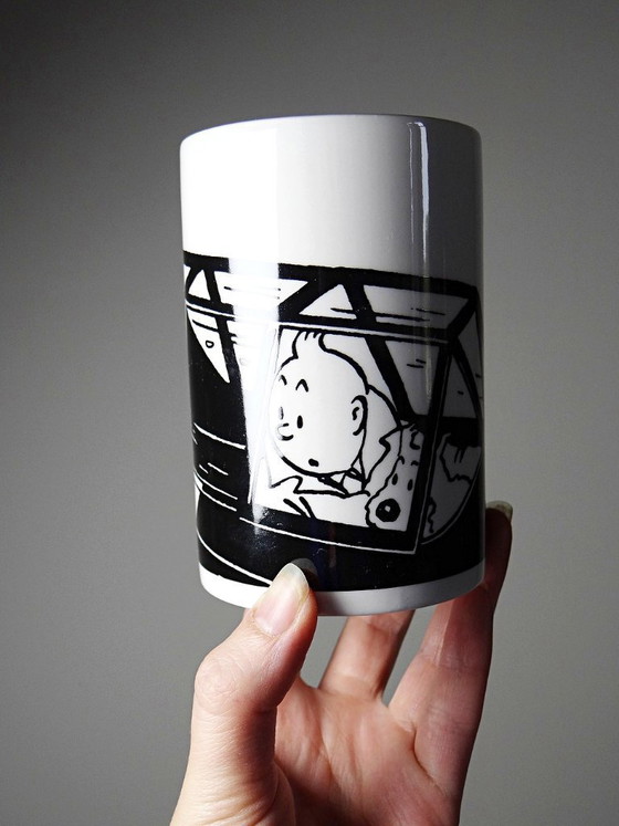 Image 1 of Set of 5 contemporary black and white Tintin porcelain or earthenware mugs/cups