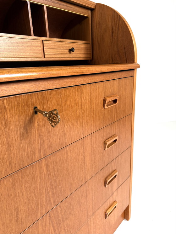 Image 1 of Vintage Danish teak roll-top secretary desk '60