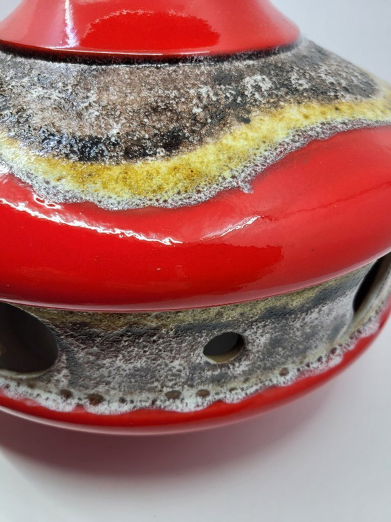 Image 1 of Lampada da terra vintage in ceramica della Germania Ovest, rossa, a doppia illuminazione, anni '70.