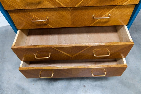Image 1 of Commode scandinave 1960 atypique bleu Ainhoa Satiné 4 tiroirs