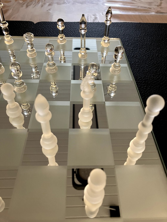 Image 1 of Schachbrett auf Spiegel mit Glasbauern, komplett selbst gemacht