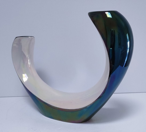 Zwart-witte keramische kandelaar met twee lichtpunten uit de jaren 60.