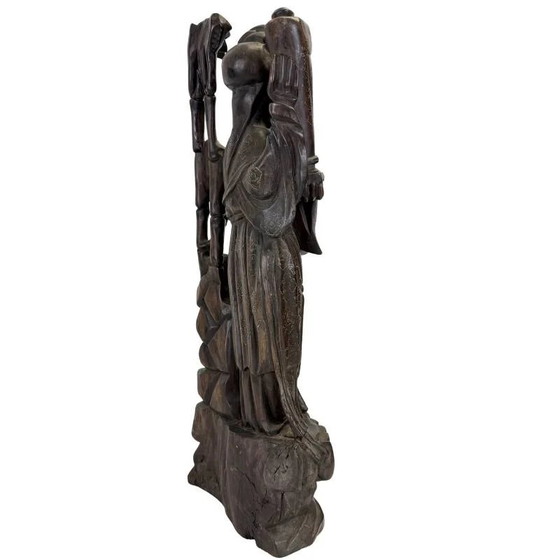 Estatua china antigua "Magu" con incrustaciones de plata - Madera dura - Siglo XIX (43 cm) – Esculturas (photo 5 of 15)