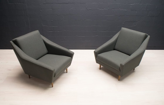 Image 1 of Set di poltrone in legno e tessuto di Eddie Harlis per Hans Kaufeld, anni '60