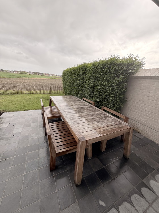 Image 1 of Ensemble de salle à manger basse Piet Boon – table en teck + coussins gris foncé