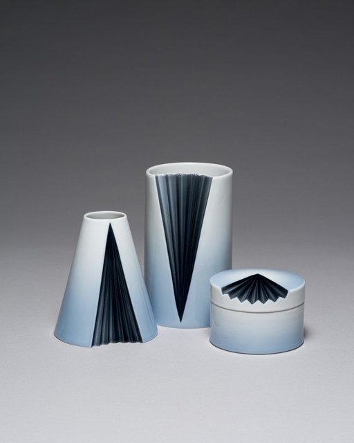 Chic Vintage Rosenthal Plissée Vase Trio Ambrogio Pozzi Minimalist Porcelain Art