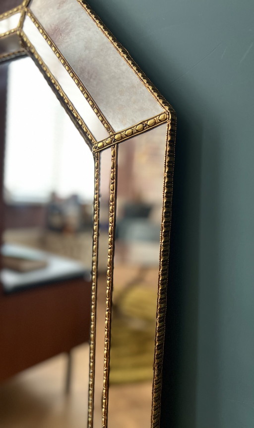 Large Venetian mosaic mirror with oiled edge
