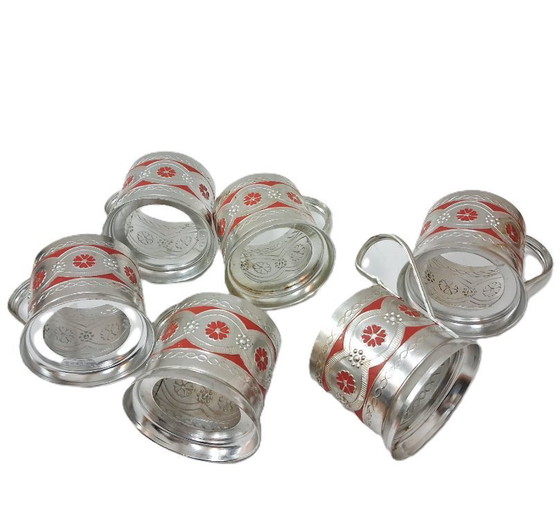 Image 1 of Set Podstakannik russo d'epoca (epoca URSS) - Set di 6 porta bicchieri da tè