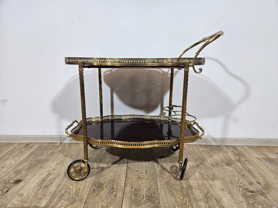 Image 1 of Chariot de bar luxueux, Maison Jansen, style Hollywood Regency, France, années 1950/70