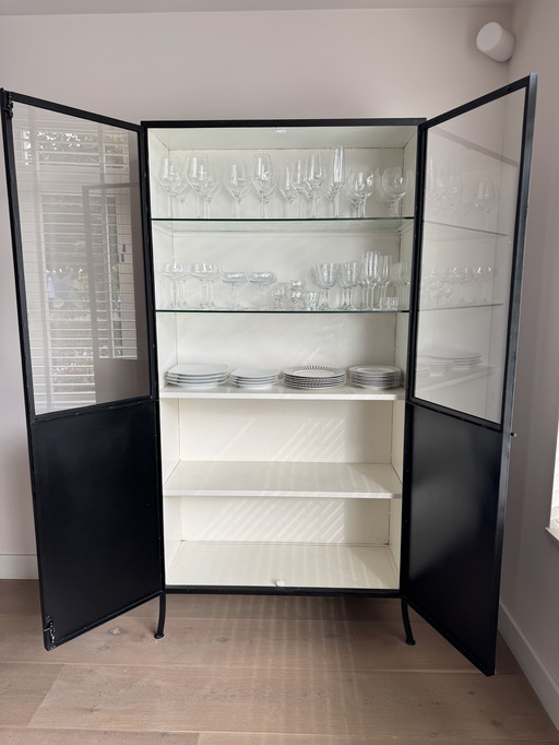 Belle vitrine en métal Washington noir (avec verre)