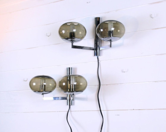 Image 1 of Sciolari Wandleuchten aus Rauchglas und Chrom – Italien, 1970er Jahre