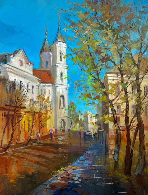 Image 1 of Pintura al óleo original Paisaje urbano otoñal Sinfonía de la ciudad de otoño