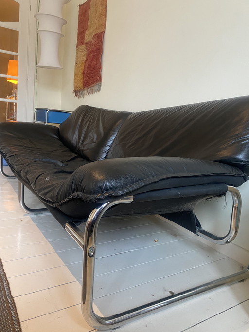 Sofá Mid Century de cuero negro de Johan Bertil Häggstorm para IKEA 1980 Suecia