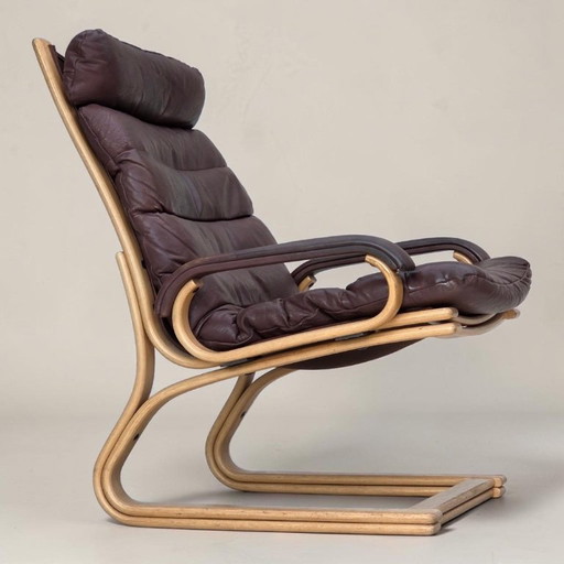 1970er, Dänischer Sessel von Georg Thams, Möbelleder, Bugholz.