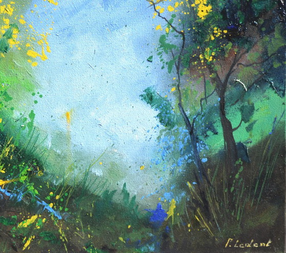 Pittura astratta Paesaggio forestale giallo e verde, Dipinti e disegni, Tela, Abstract (foto 4 di 5)