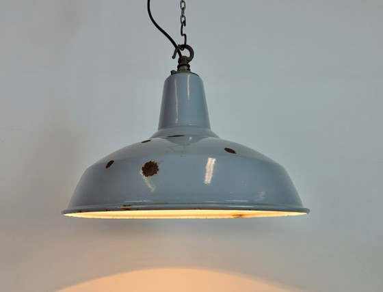 Image 1 of Industrial British Grey Enamel Factory Pendant Lamp, 1960s